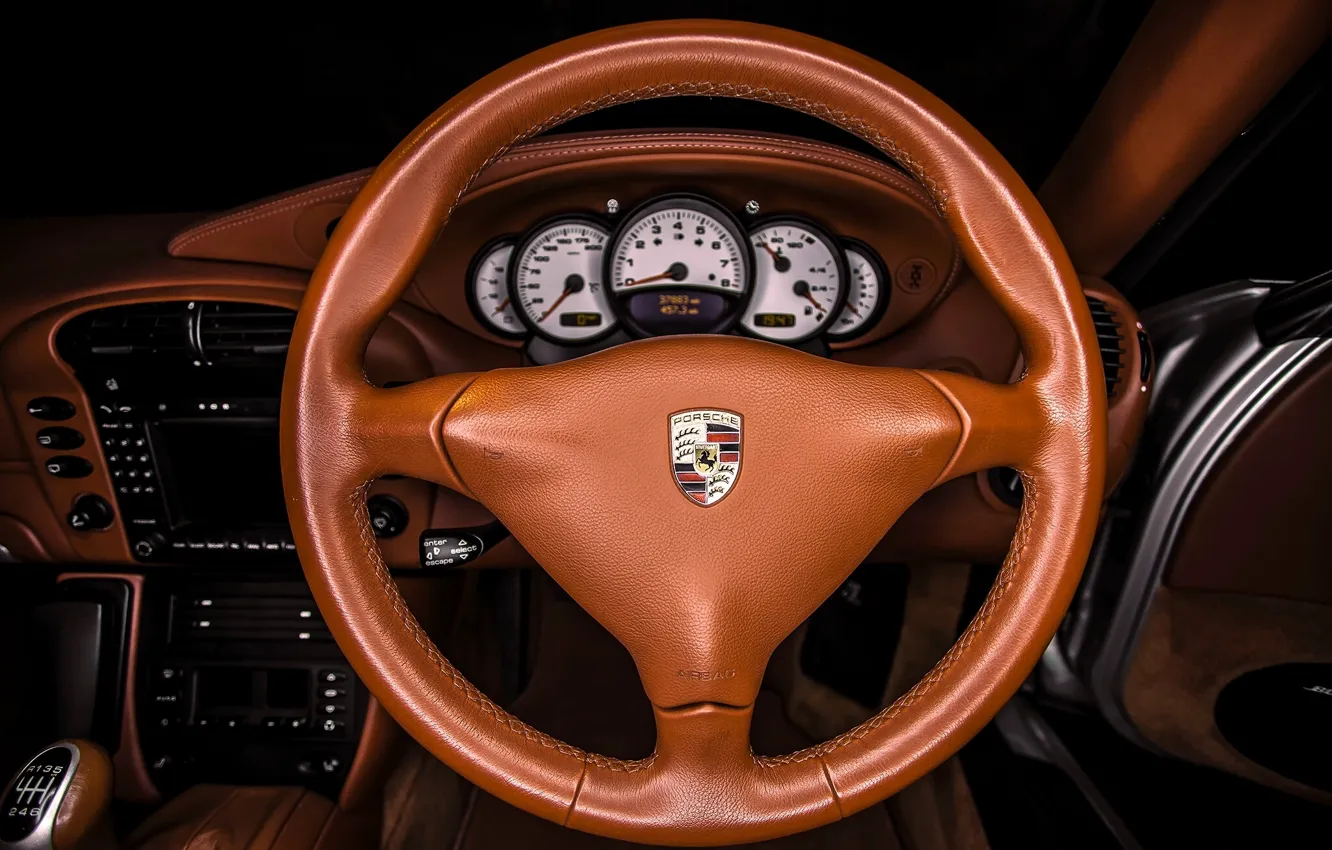 Photo wallpaper interior, leather, Porsche, the wheel, Carrera, dashboard, Porsche 911 Carrera
