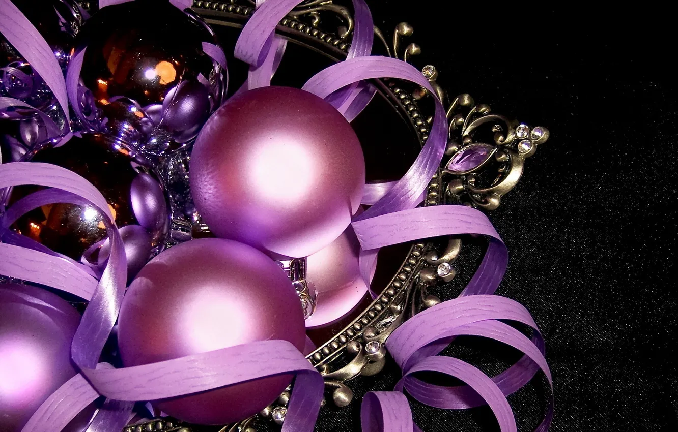 Photo wallpaper balls, toy, new year, Christmas, serpentine