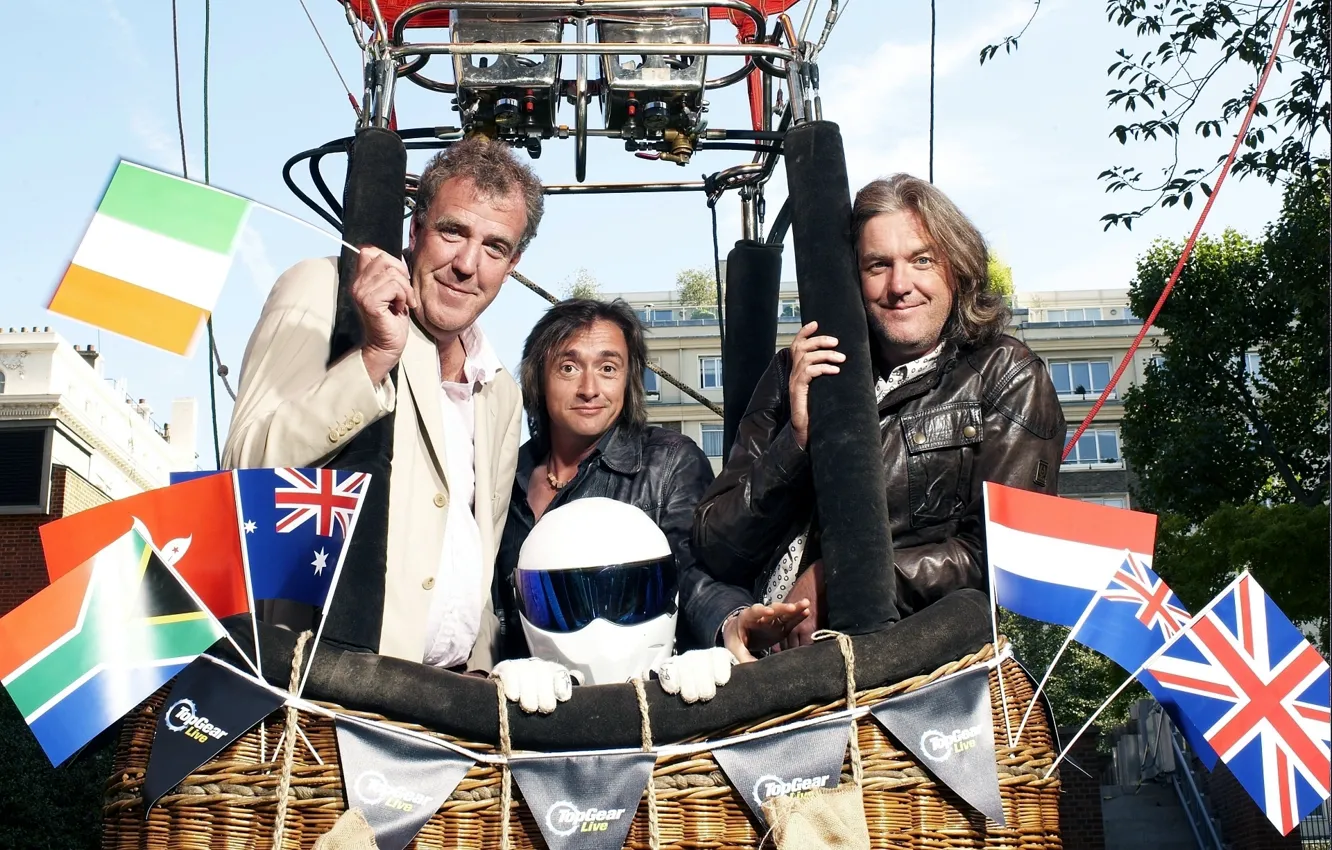 Photo wallpaper balloon, Jeremy Clarkson, Top Gear, flags, and, The Stig, the best TV show, top gear