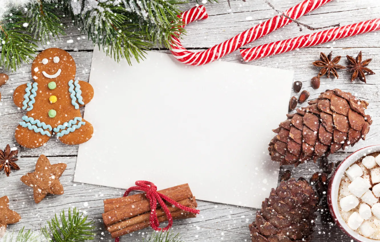 Photo wallpaper snow, decoration, tree, Christmas, Cup, gifts, New year, Christmas