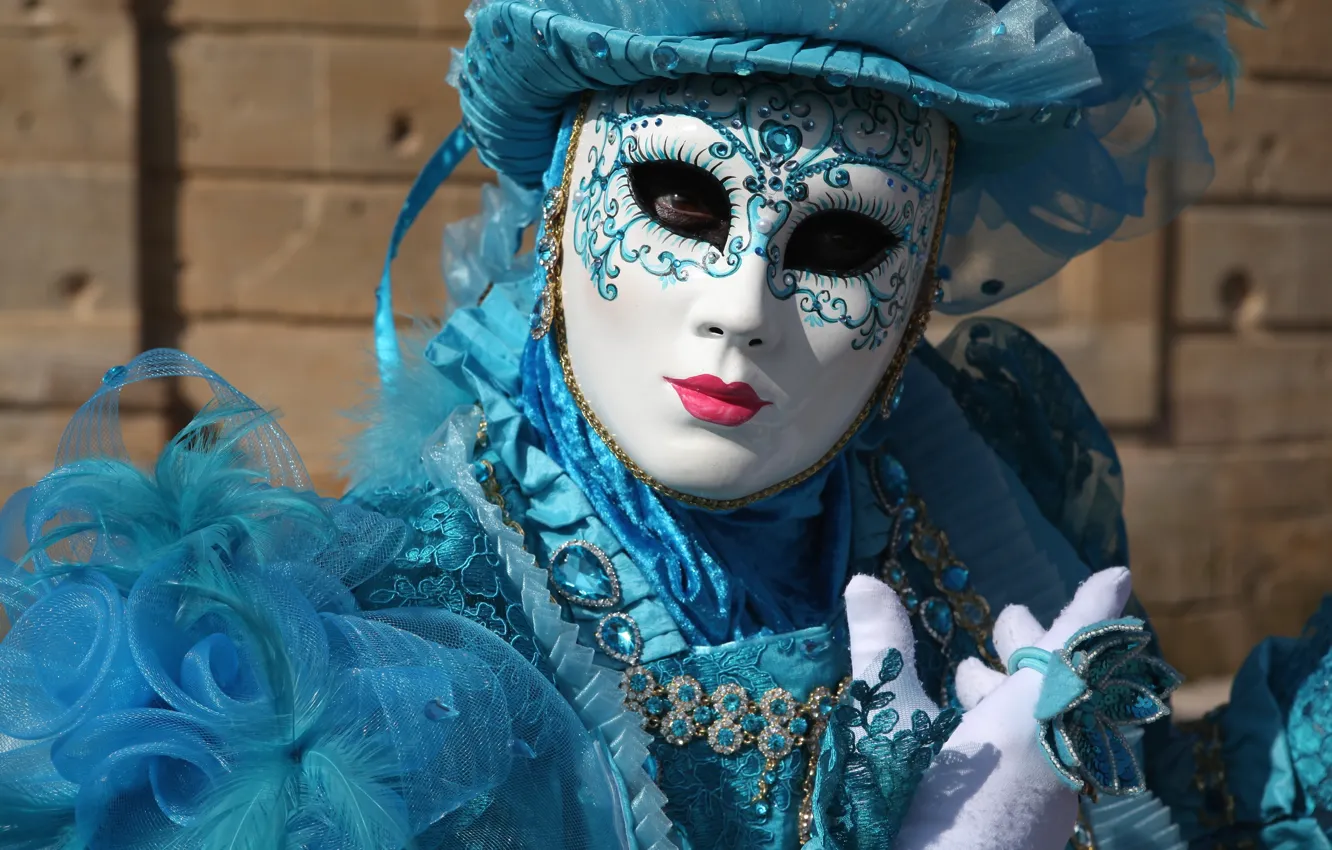 Photo wallpaper blue, hat, mask, costume, Venice, carnival