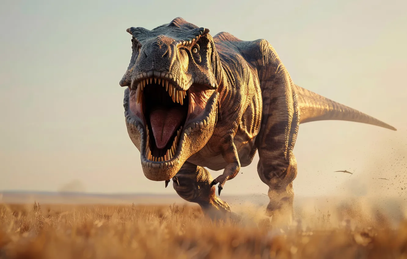 Photo wallpaper face, animal, dinosaur, predator, teeth, mouth, grin, Tyrannosaurus