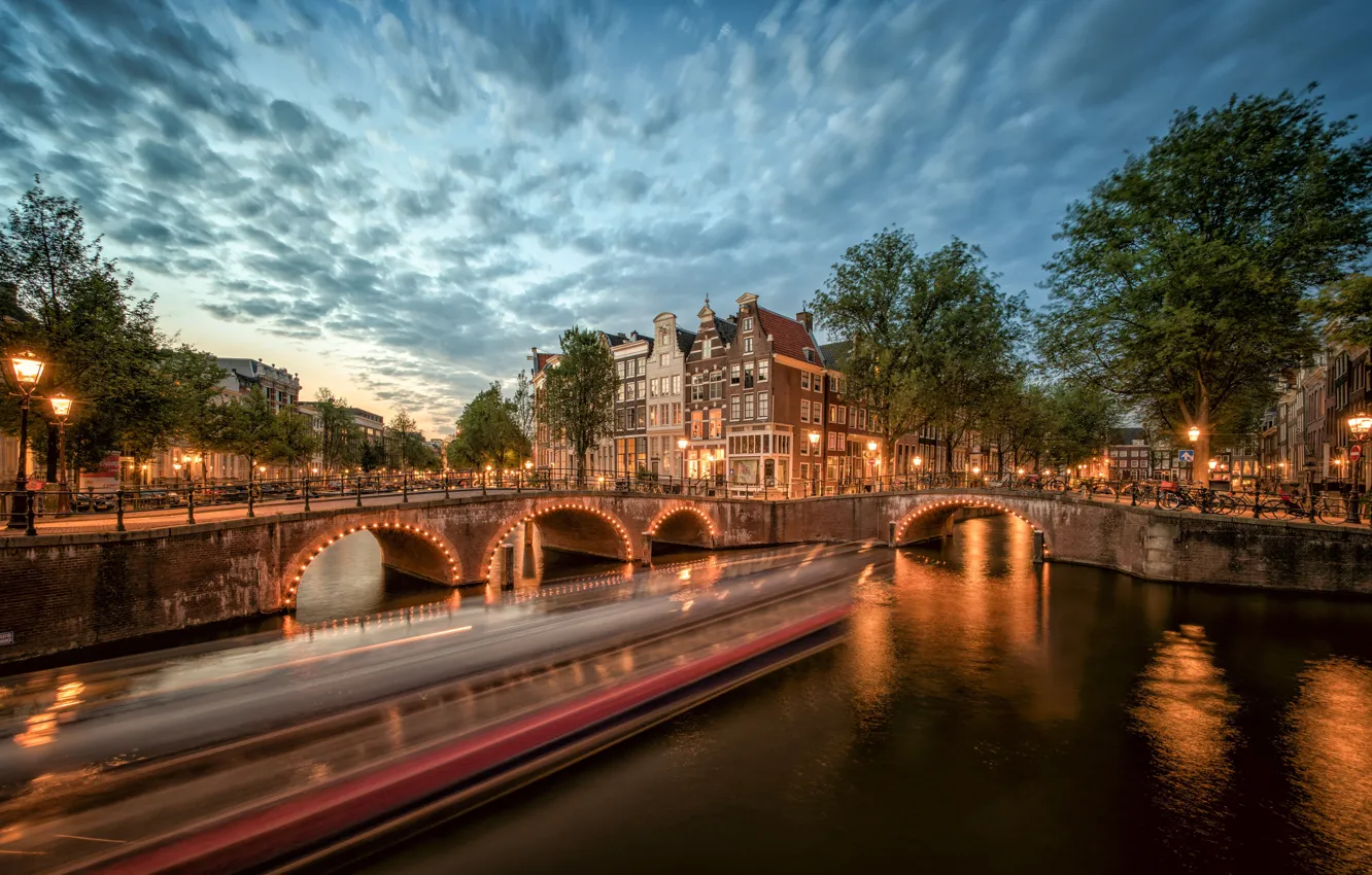 Photo wallpaper sunset, the city, the evening, Amsterdam, Netherlands