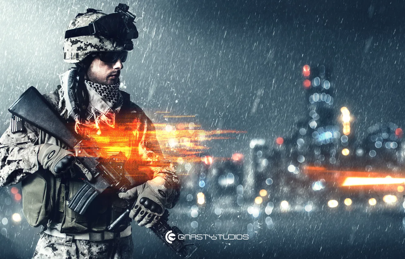 Photo wallpaper the city, soldiers, battlefield, rifle