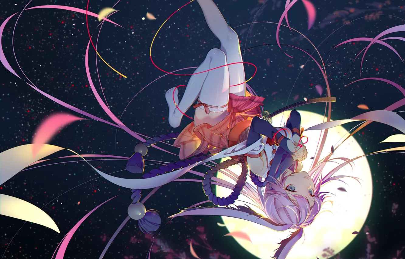 Photo wallpaper girl, jump, the moon, anime, art, benghuai xueyuan