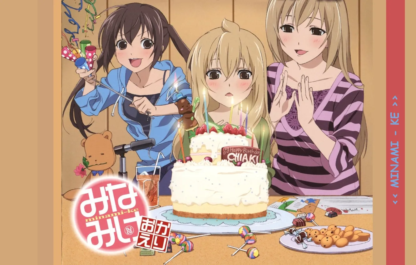 Photo wallpaper birthday, candles, cookies, cake, Lollipop, Haruka, minami-ke, Chiaki