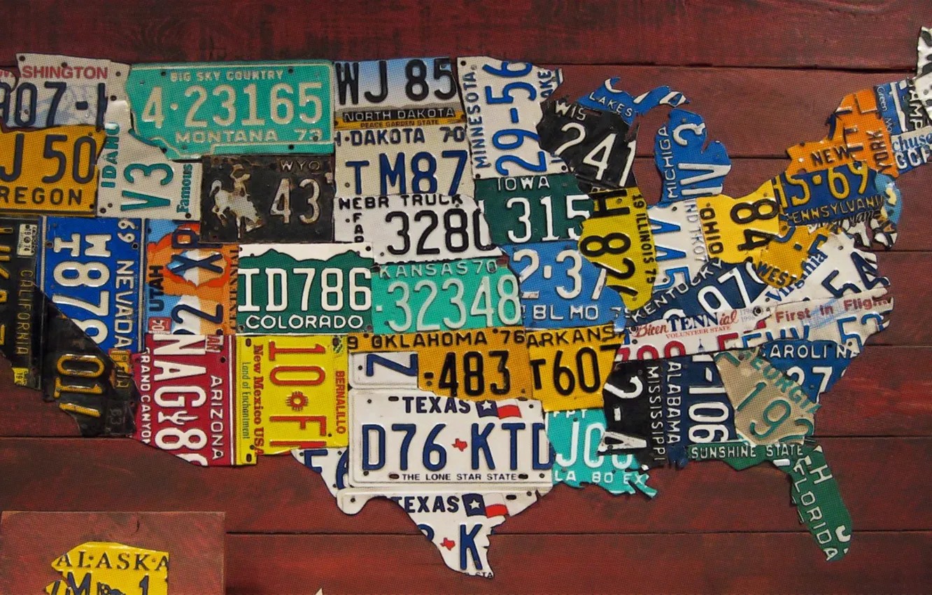 Wallpaper USA, road, map, states, plates, car plates for mobile and