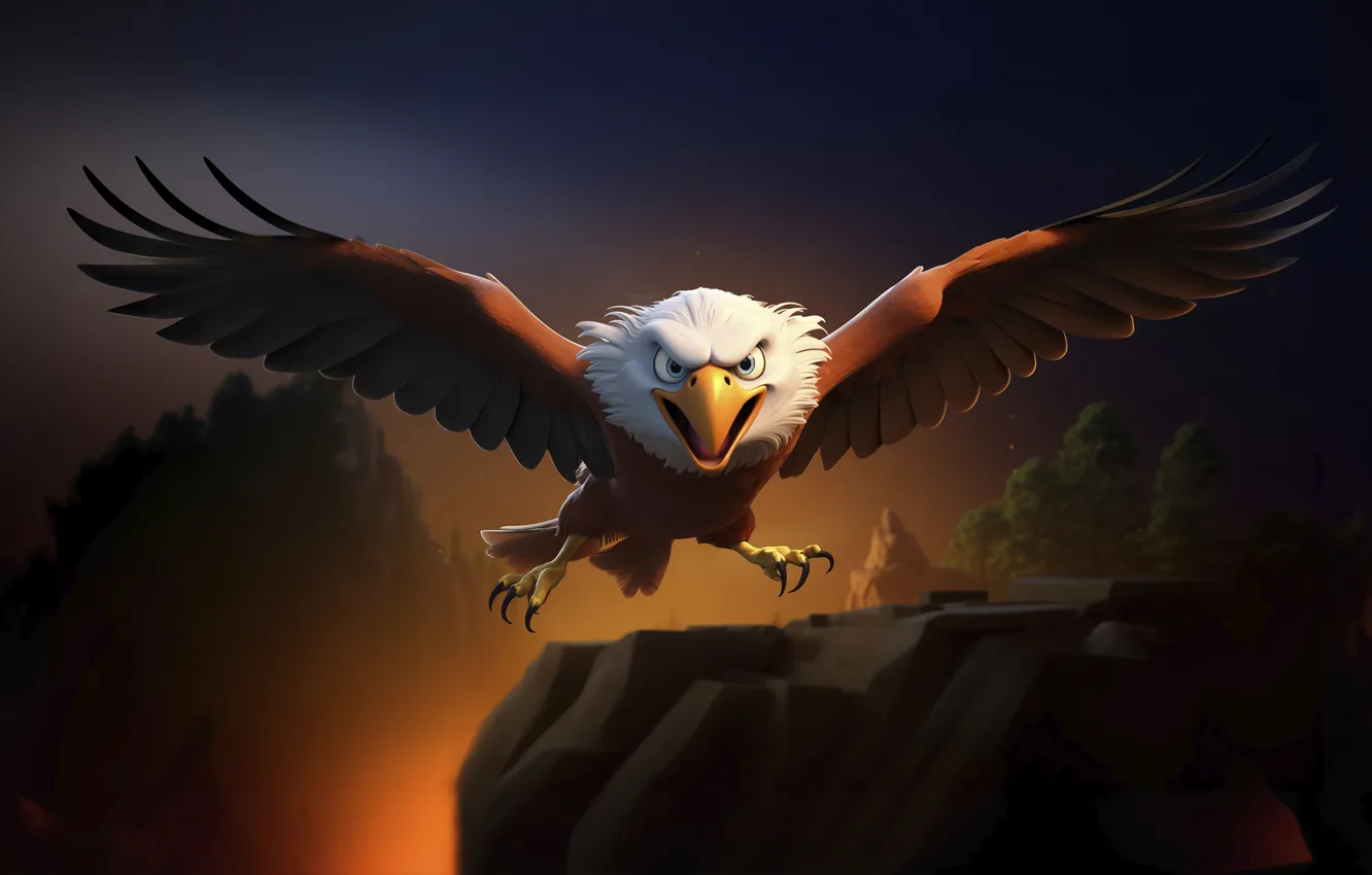 Photo wallpaper Eagle, flying, cartoon, Character