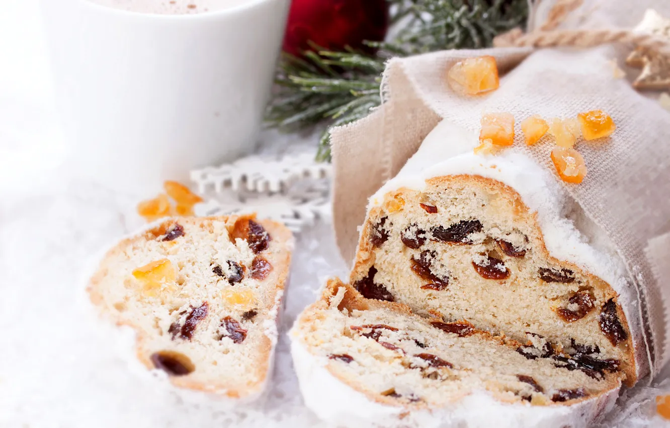 Photo wallpaper coffee, Christmas, pie, Christmas, cakes, coffee, raisins, pie