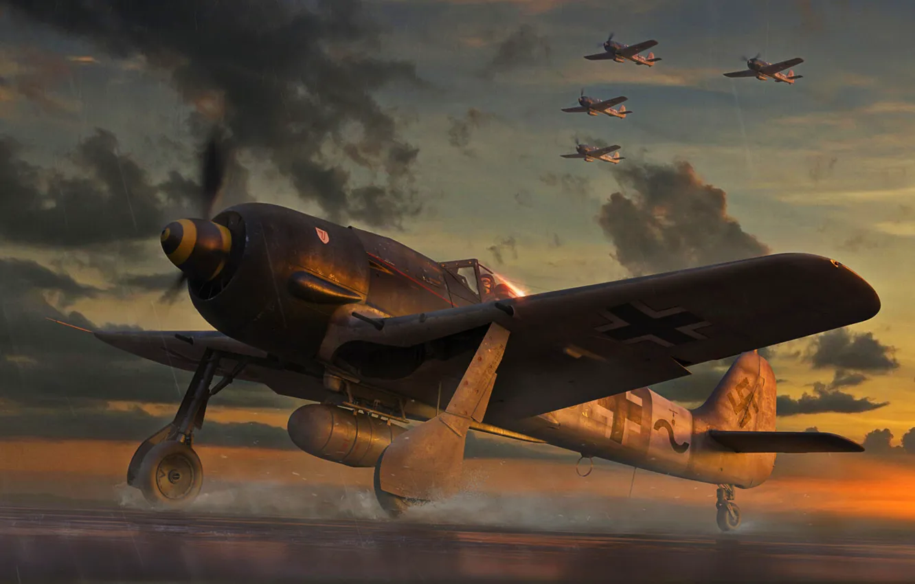 Photo wallpaper Germany, Fighter, Air force, Fw-190, Fw.190A-8, Combat aircraft