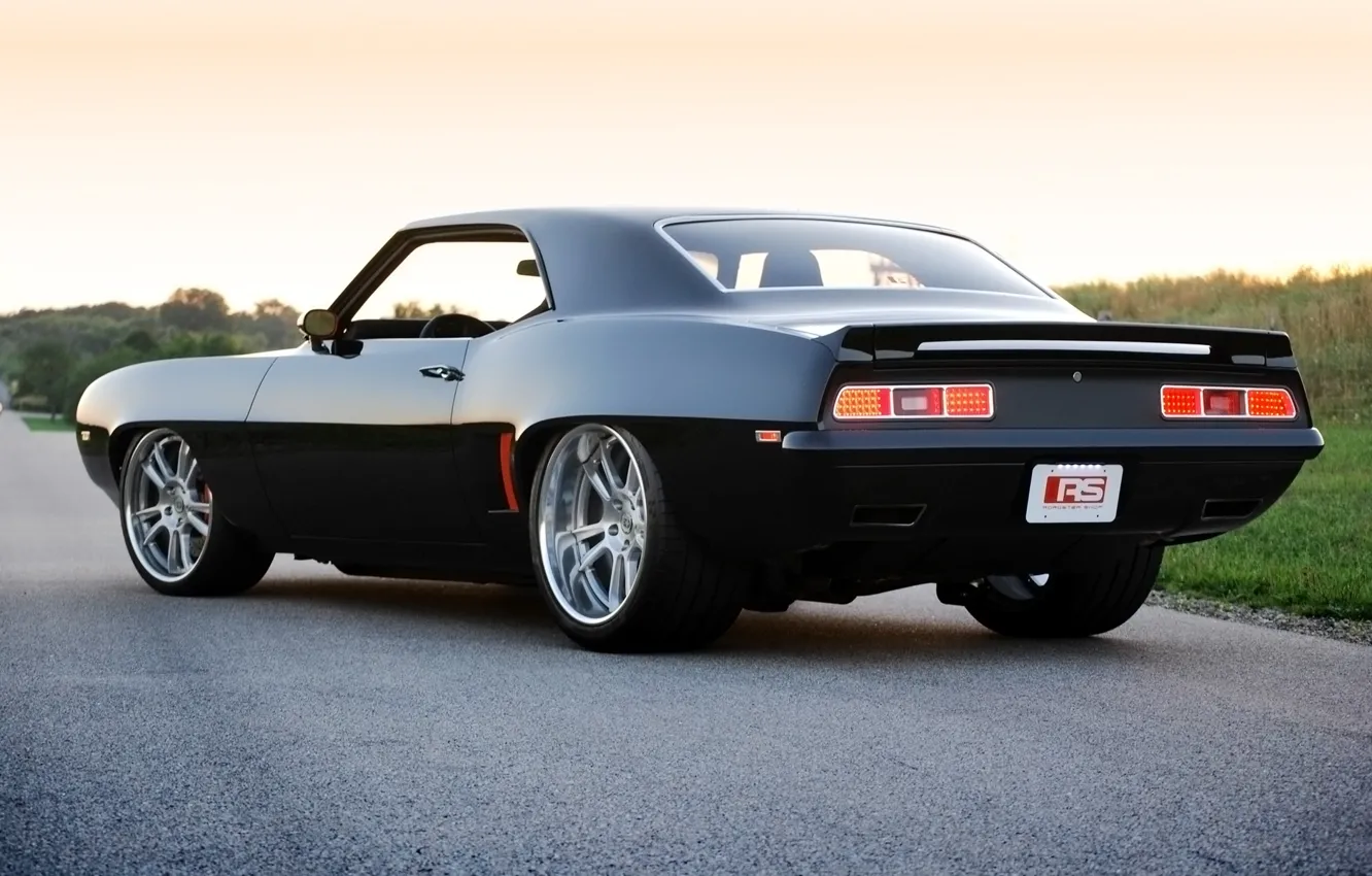 Photo wallpaper road, the sky, black, tuning, coupe, Chevrolet, 1969, Camaro