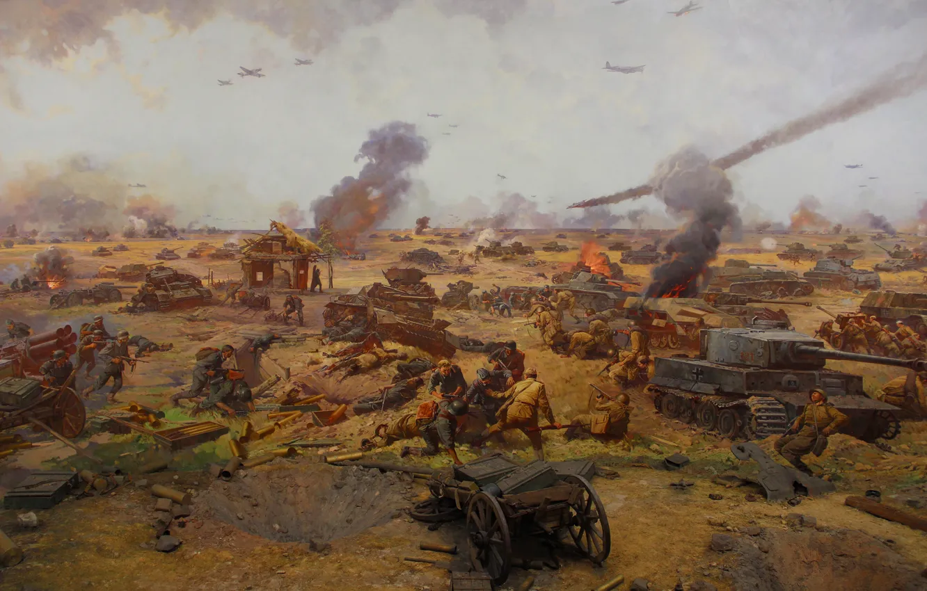 Photo wallpaper tiger, war, smoke, picture, battle, soldiers, tank, Moscow