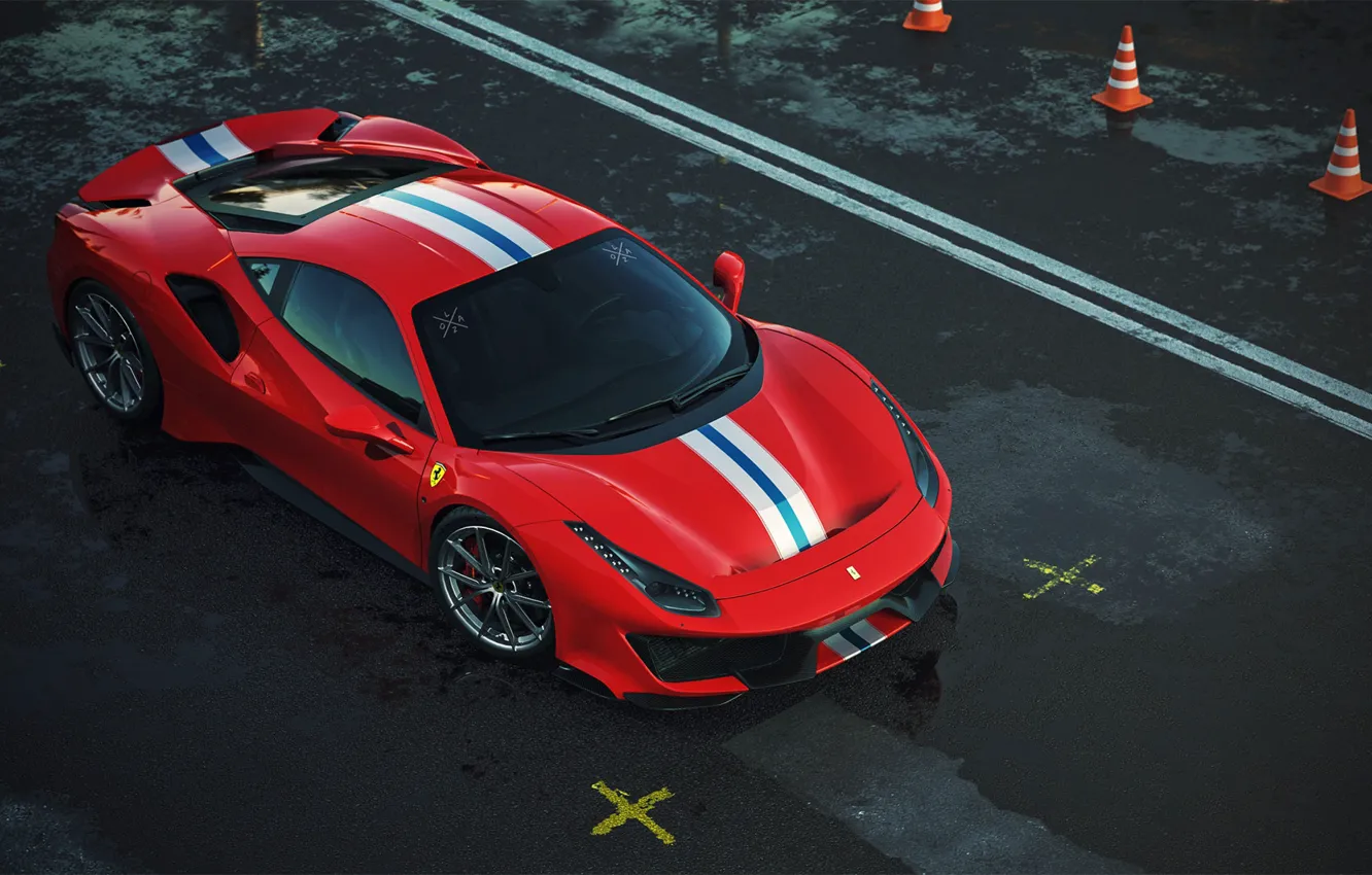 Photo wallpaper Red, Machine, Ferrari, Supercar, Rendering, Sports car, Vehicles, 488