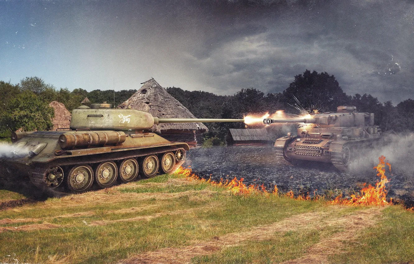 Photo wallpaper fire, Germany, tank, USSR, USSR, A IV, tanks, Germany