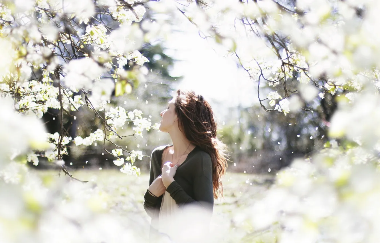 Photo wallpaper girl, mood, spring, garden