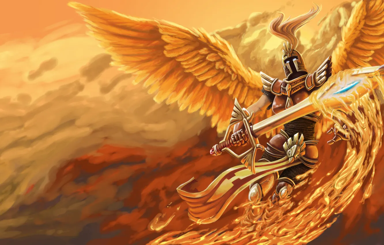 Photo wallpaper League of Legends, pearls, lol kayle, fire wings