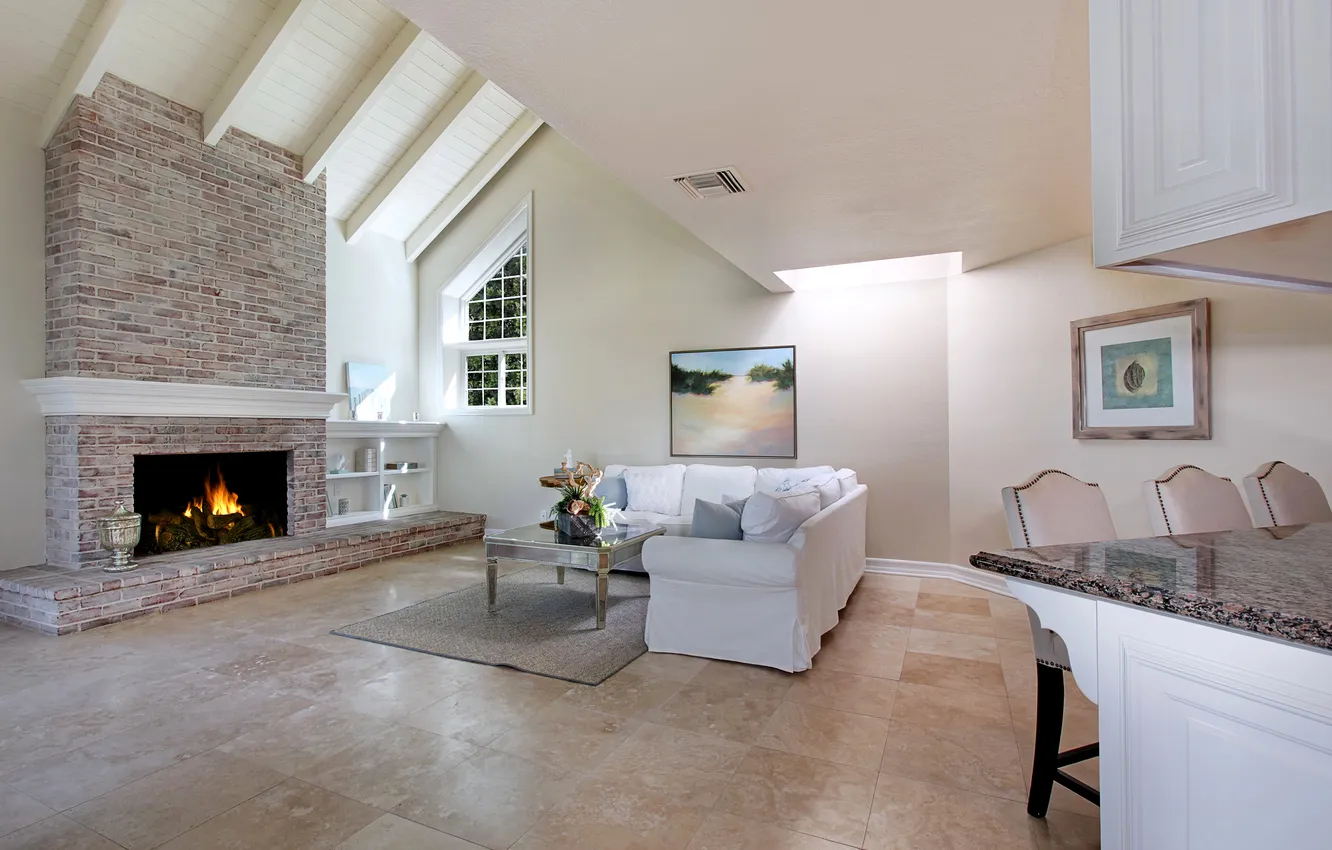 Photo wallpaper design, photo, sofa, interior, fireplace, living room