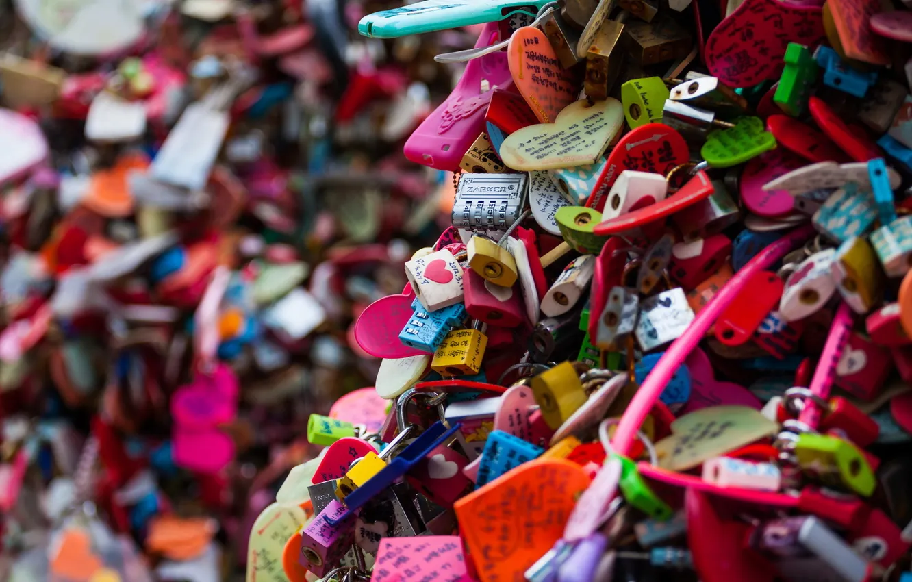 Photo wallpaper South Korea, Seoul, Love Padlocks, Namsan Tower
