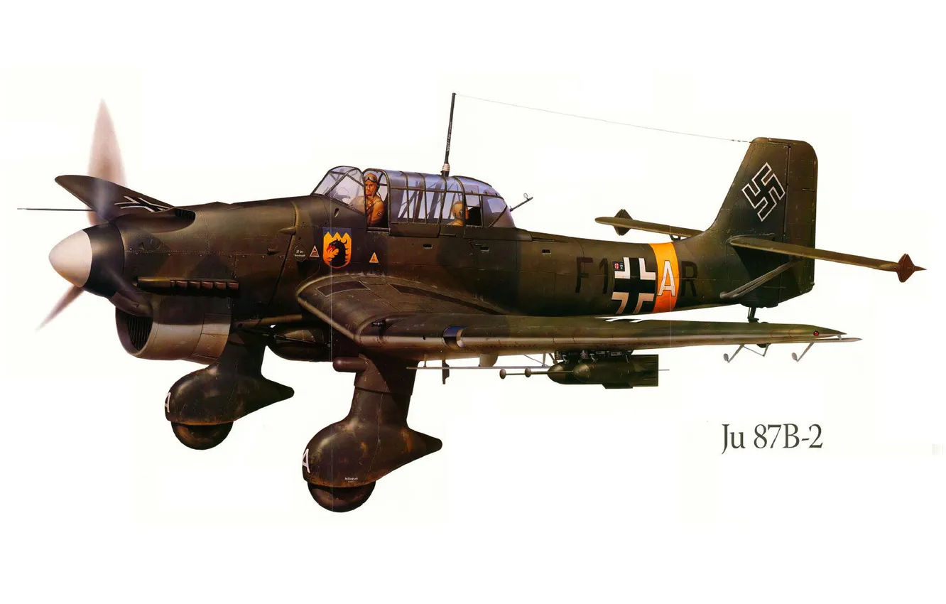 Photo wallpaper the plane, war, figure, bomber, Germany, YU-87B-2