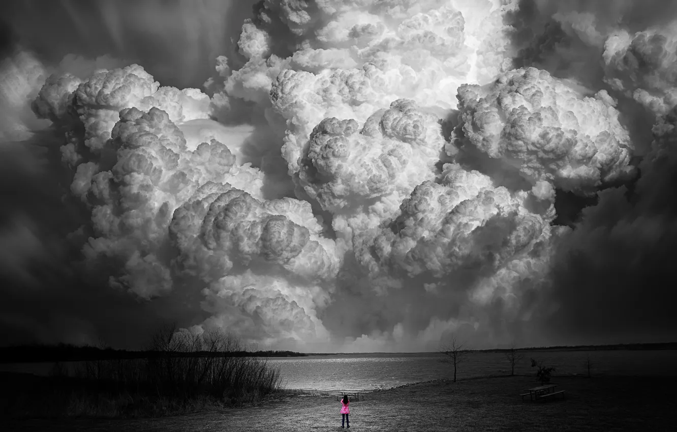 Photo wallpaper the sky, clouds, lake