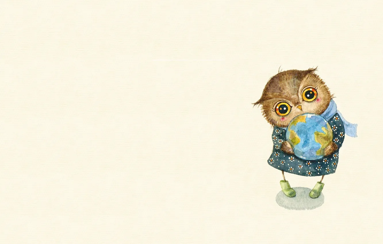 Photo wallpaper mood, owl, art, the globe, care, children's, sovushka, Inga Paltser