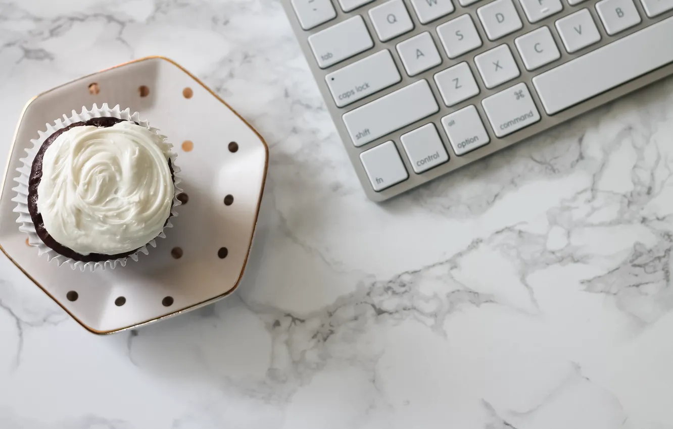 Photo wallpaper keyboard, cupcake, cupcake, keyboard, marble