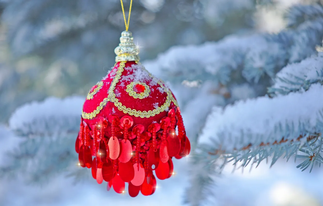 Photo wallpaper balls, decoration, branches, toy