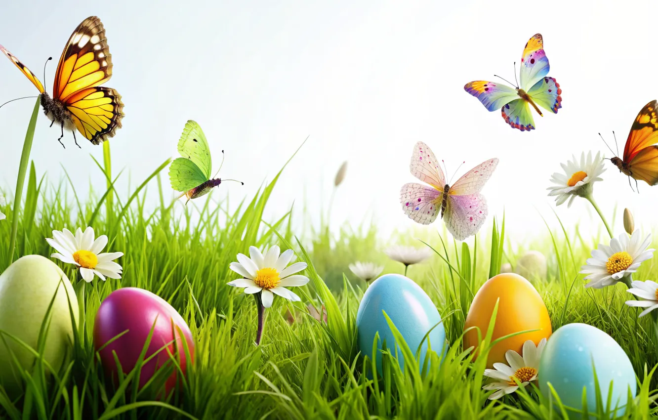 Photo wallpaper flowers, eggs, spring, colorful, Easter, flowers, spring, Easter