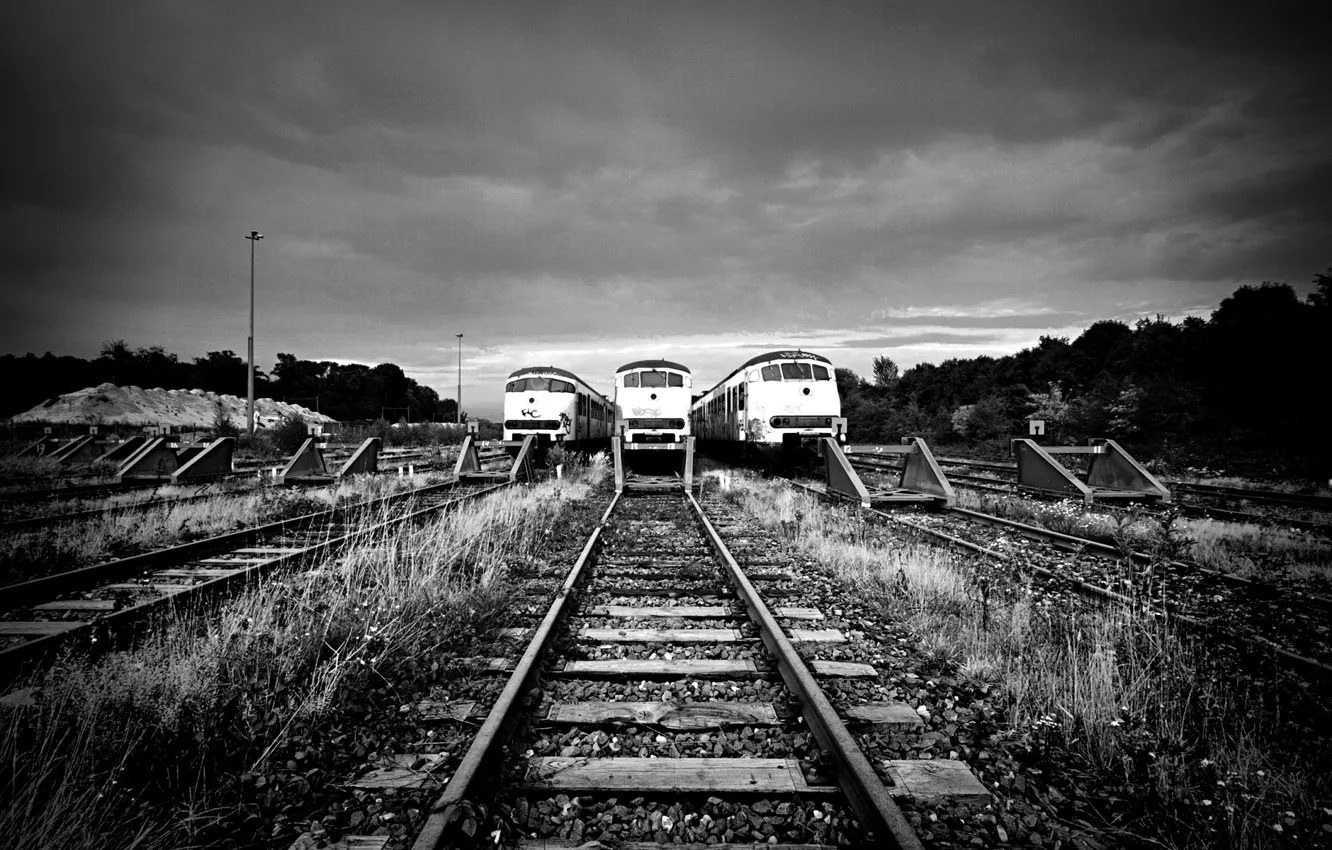 Photo wallpaper rails, black and white, trains, W/e way