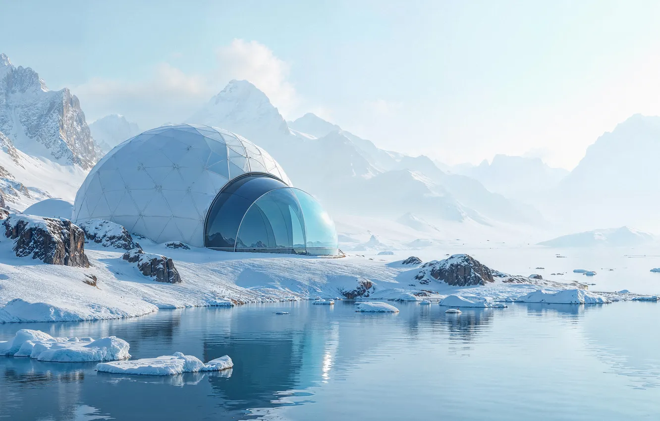 Photo wallpaper winter, snow, landscape, mountains, view, house, the hotel, nature