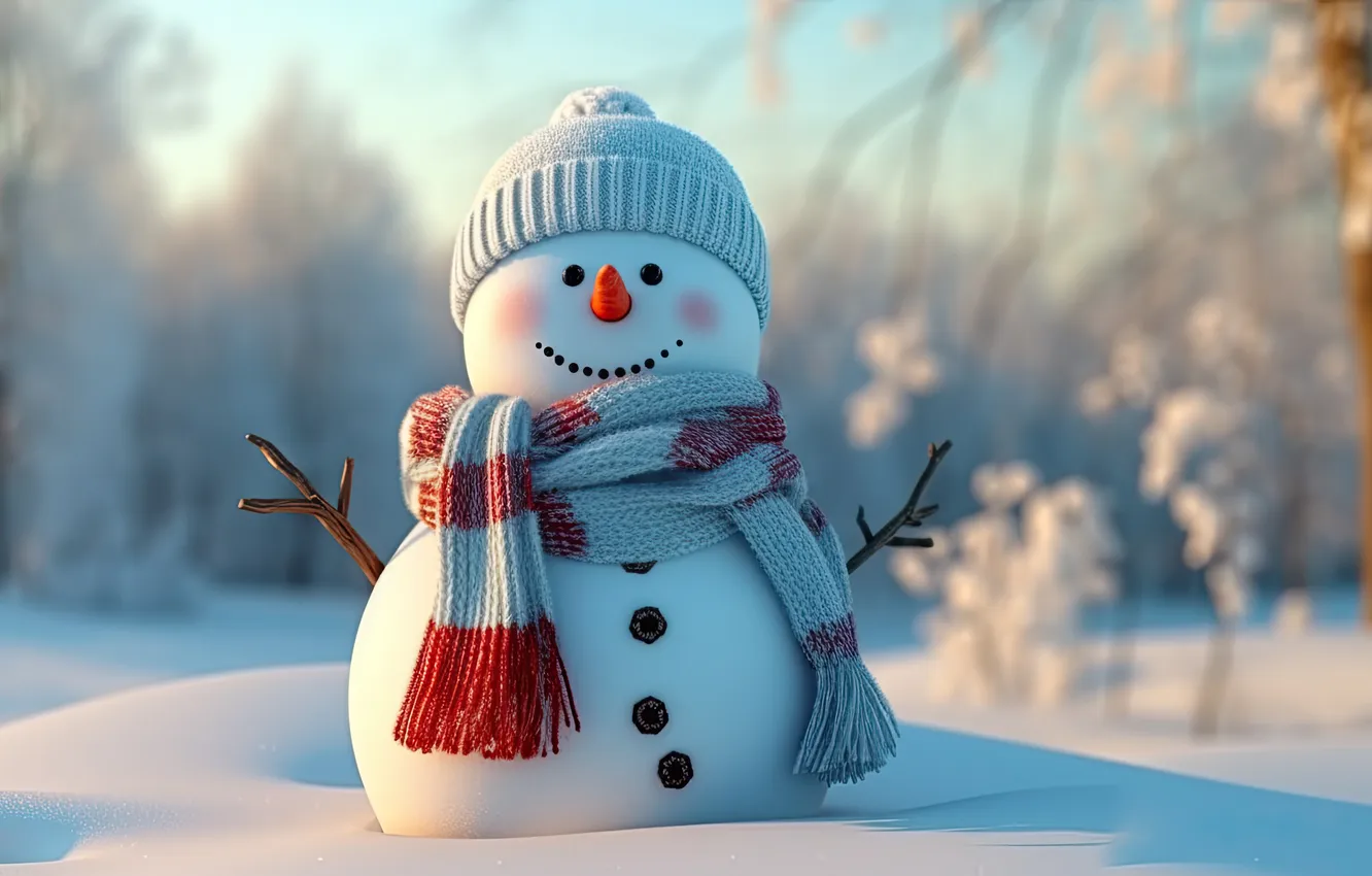 Photo wallpaper winter, snow, new year, Christmas, snowman, Christmas, winter, snow