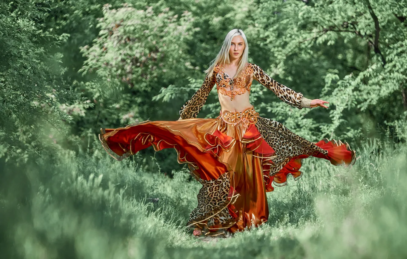 Photo wallpaper girl, nature, pose, figure, blonde, outfit, Andrey Halemonets