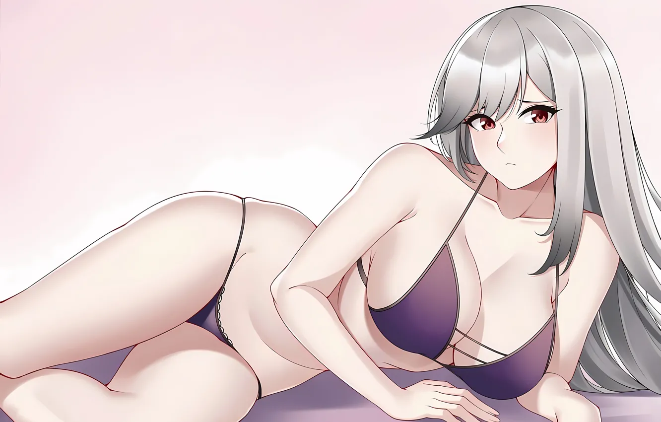 Photo wallpaper girl, sexy, lingerie, bra, cleavage, panties, long hair, boobs