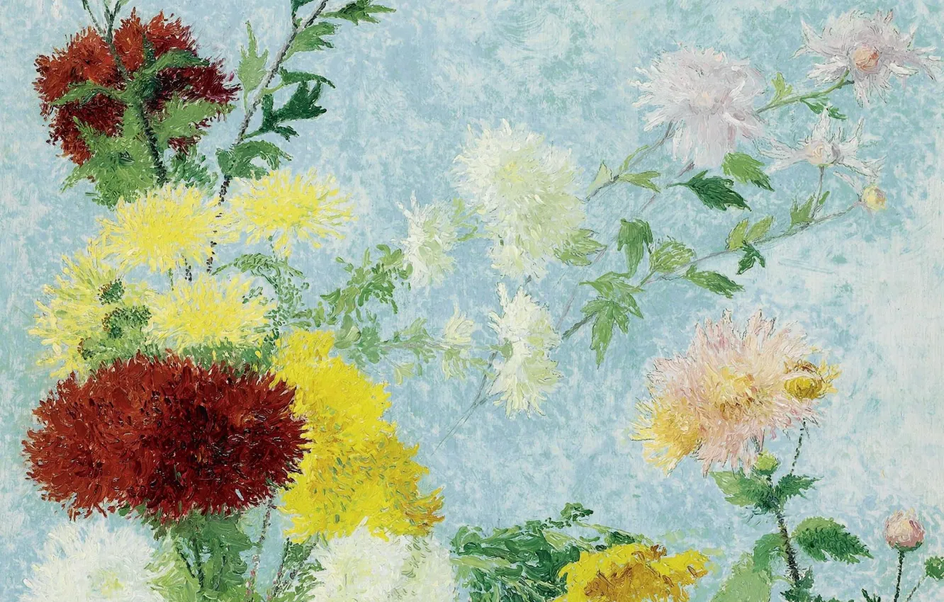 Photo wallpaper flowers, picture, Achille Lauge, Achilles Box, Study Of Chrysanthemums