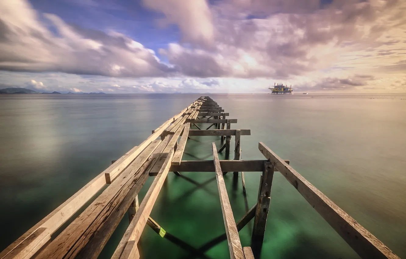 Photo wallpaper sea, landscape, bridge