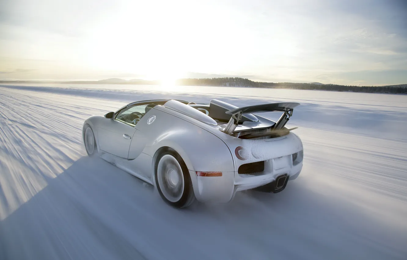 Photo wallpaper winter, speed, Bugatti, Veyron, Bugatti, winter, speed, Veyron
