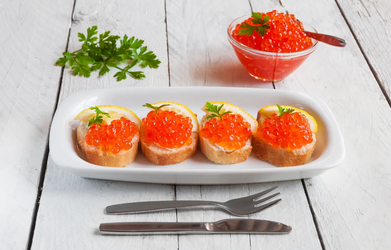 Photo wallpaper greens, plug, caviar, sandwiches
