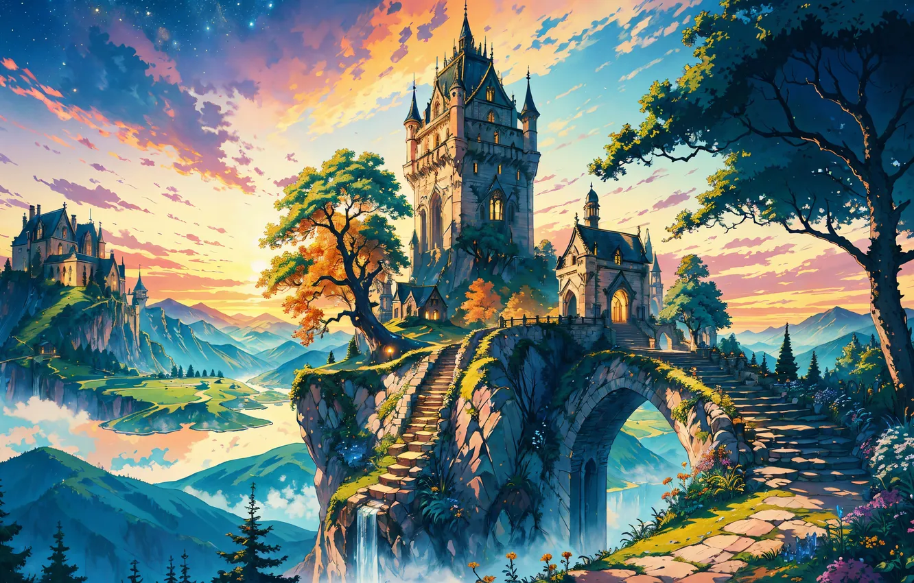 Photo wallpaper landscape, castle, ai art