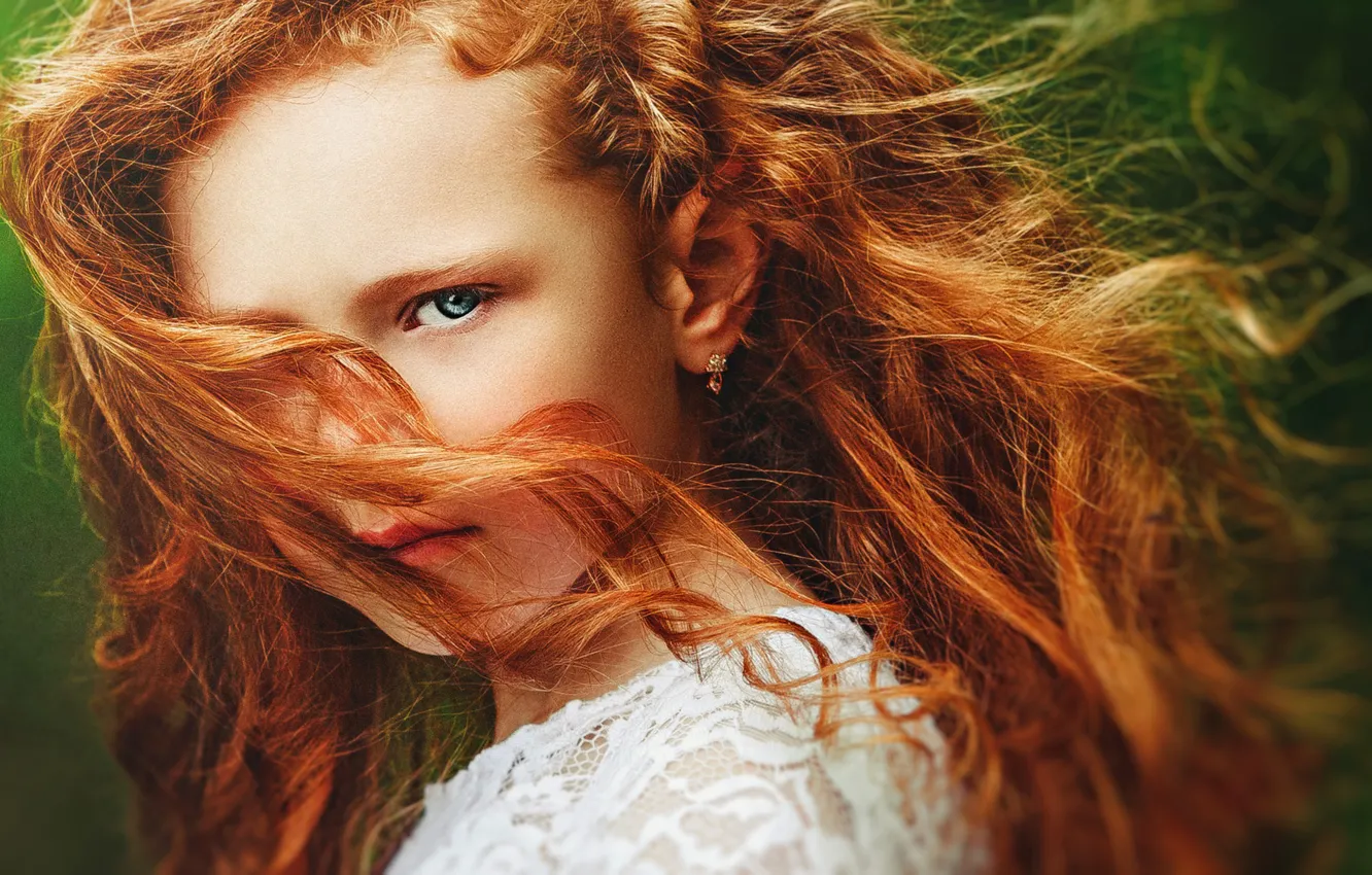 Photo wallpaper look, face, hair, portrait, girl, red, redhead