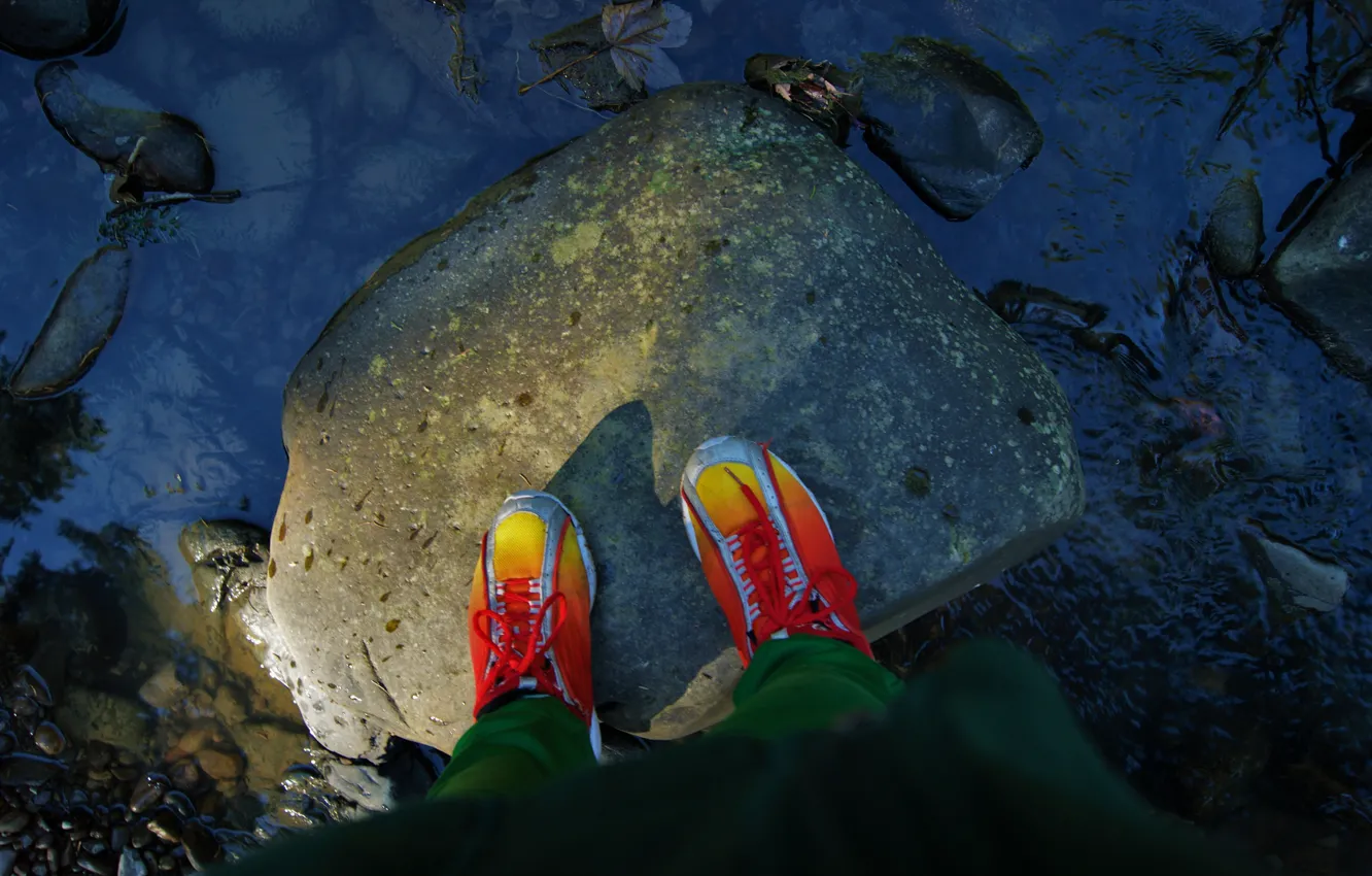 Photo wallpaper water, river, Wallpaper, river, sneakers, stone, water, walpappers
