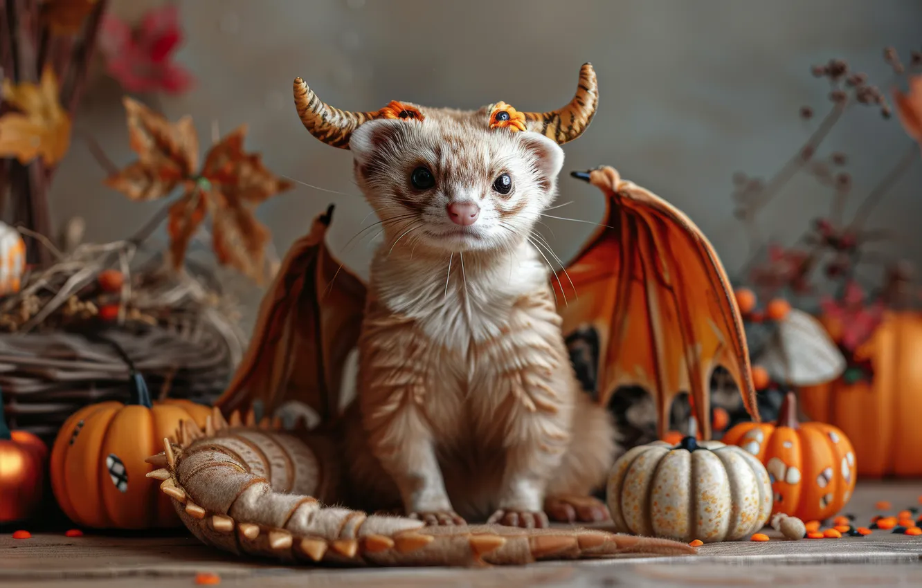 Photo wallpaper autumn, look, pose, holiday, outfit, pumpkin, Halloween, the scenery
