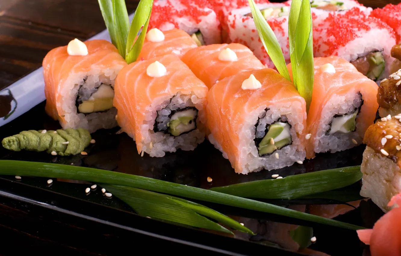 Photo wallpaper figure, rolls, salmon