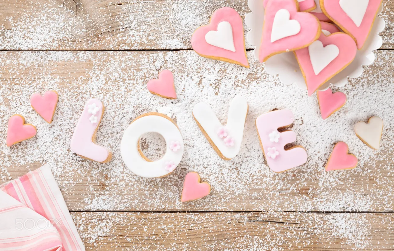 Photo wallpaper cakes, powdered sugar, hearts, letters, cookies, Vitalina, sweet, wedding