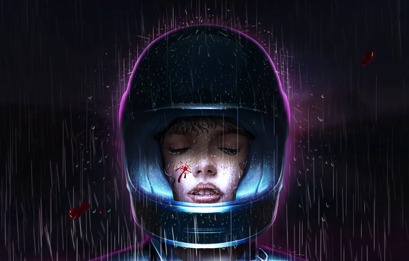 Photo wallpaper style, background, light, girl, rain, style, night, Illustration