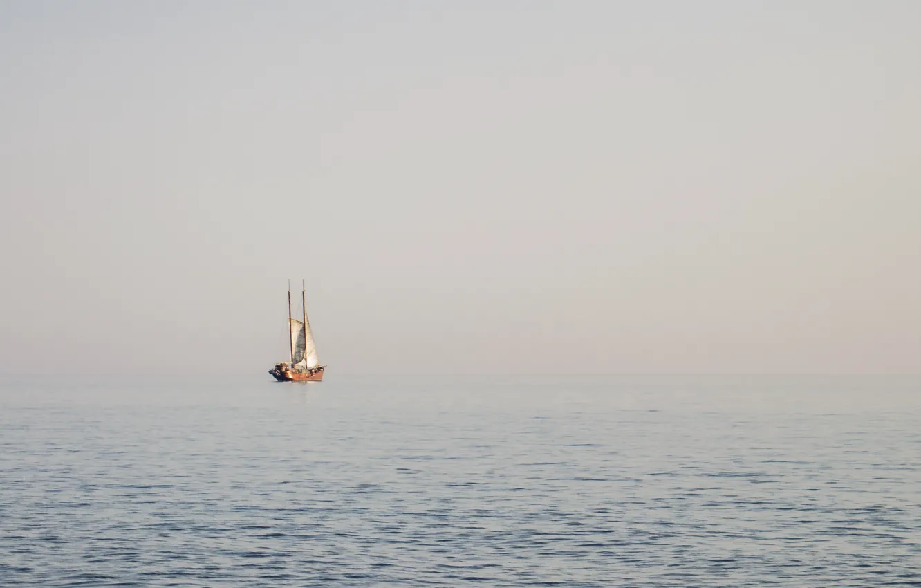 Photo wallpaper sea, fog, ship, morning, sails