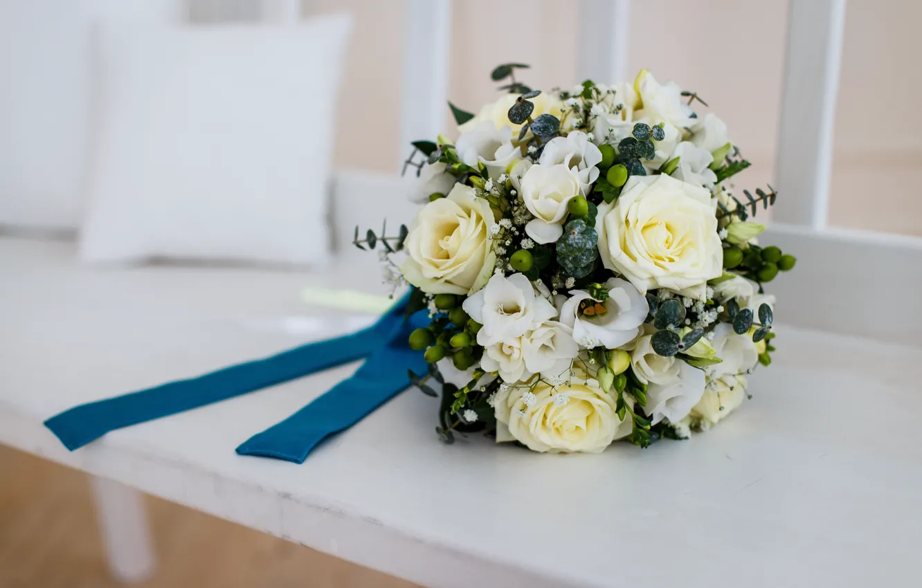 Photo wallpaper roses, white, white roses, wedding bouquet, roses, wedding
