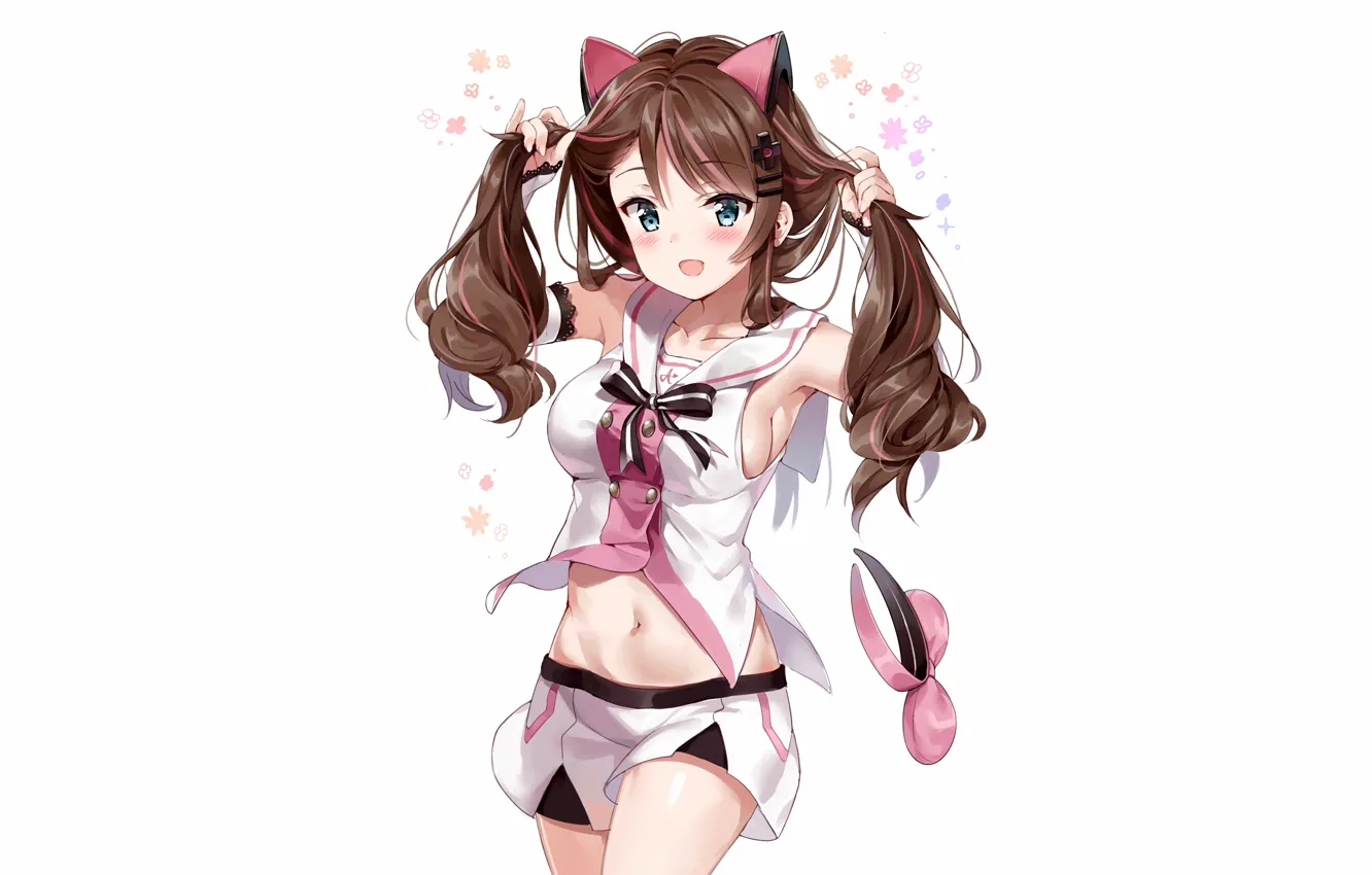 Photo wallpaper girl, sexy, cleavage, shorts, long hair, brown hair, boobs, anime