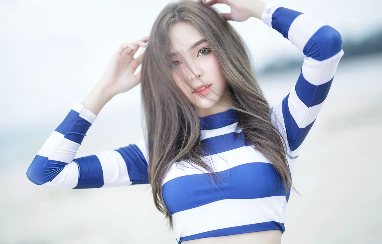 Photo wallpaper look, model, hair, hands, Asian