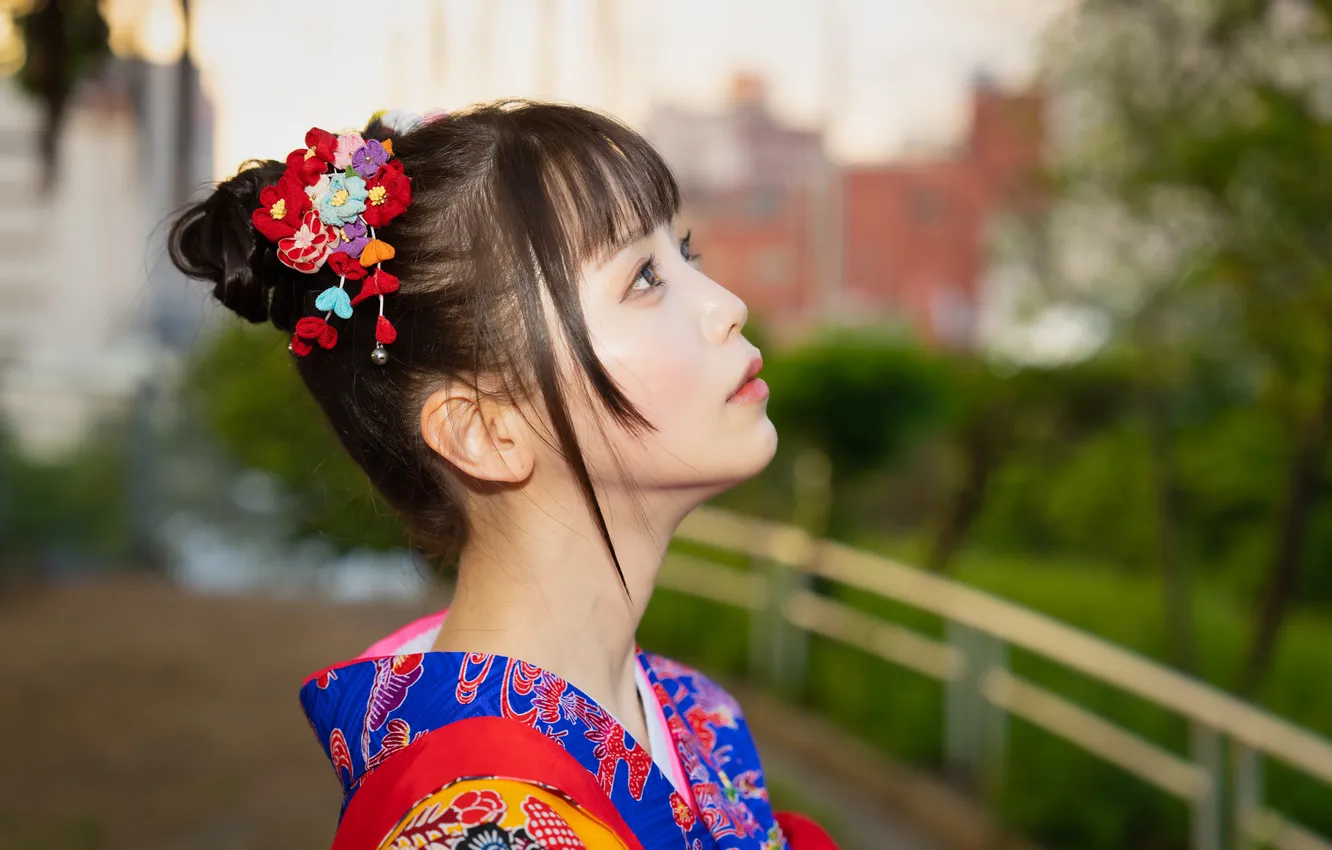 Photo wallpaper look, hairstyle, Asian
