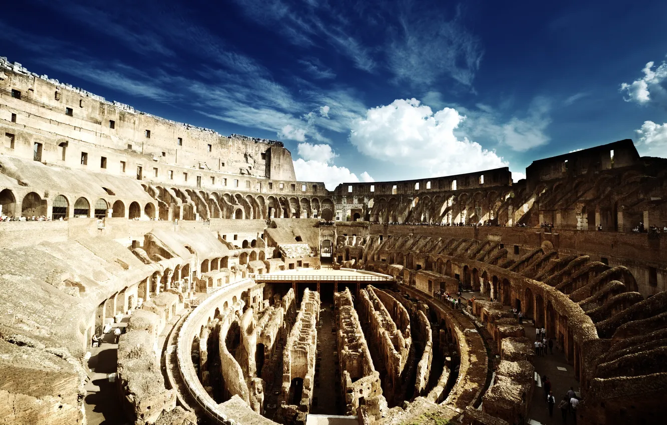 Photo wallpaper the sky, clouds, people, Rome, Colosseum, Italy, ruins, architecture